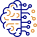 A stylized icon of a brain, with the left half showing curved lines and the right half depicting circuit-like connections, symbolizing AI for private equity and the fusion of human intelligence with advanced tech solutions.
