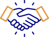 A simple illustration of two hands shaking, outlined in blue and gold, symbolizing partnership or agreement in the world of private equity tech solutions.